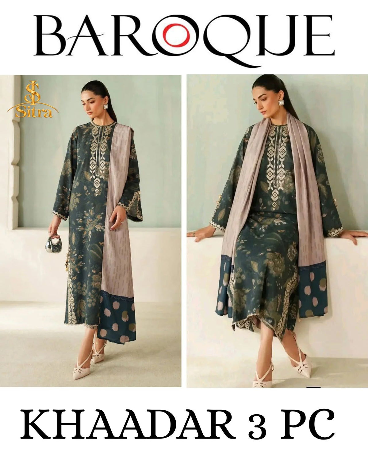 Baroque Khaddar Digital Printed 3 Piece Dress - S037