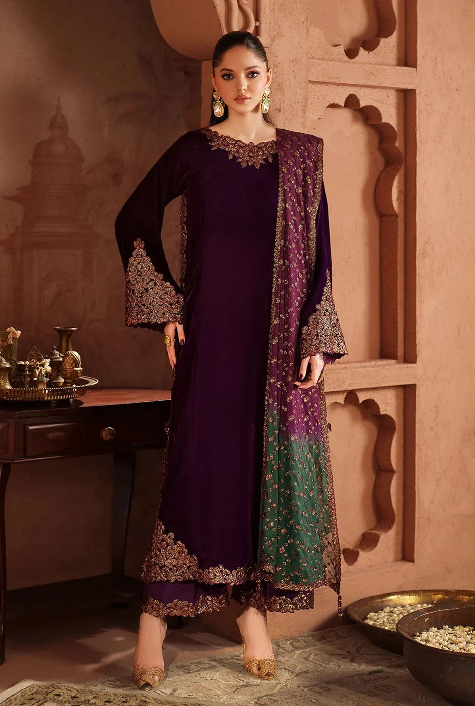 Iznik Velvet Micro 9000 Embroidered 3 Piece Dress - S055