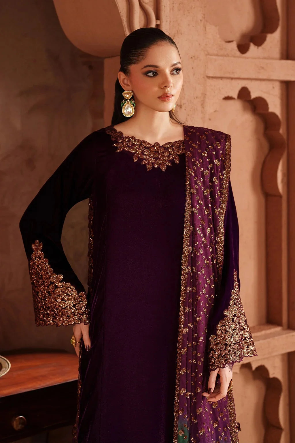 Iznik Velvet Micro 9000 Embroidered 3 Piece Dress - S055