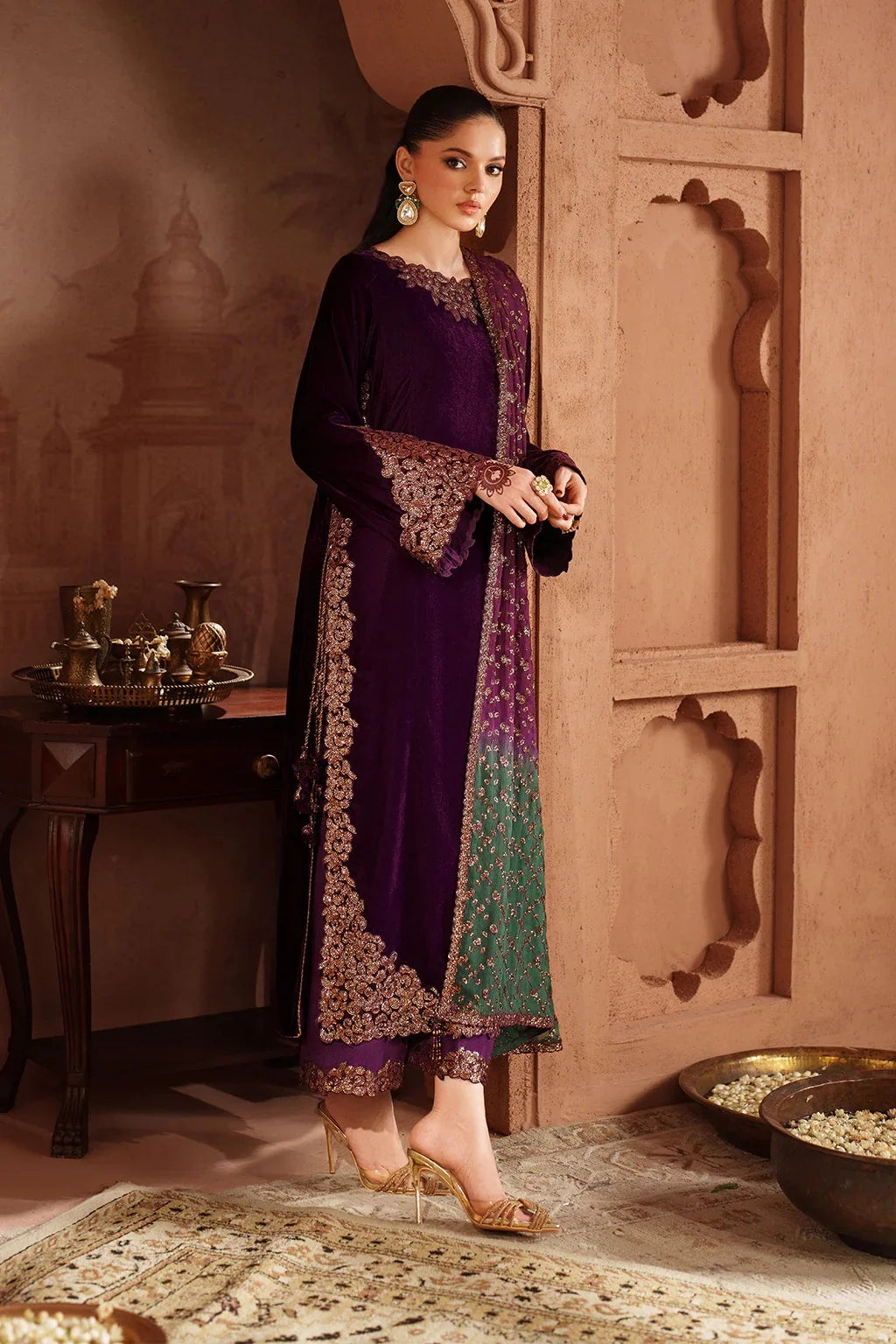 Iznik Velvet Micro 9000 Embroidered 3 Piece Dress - S055