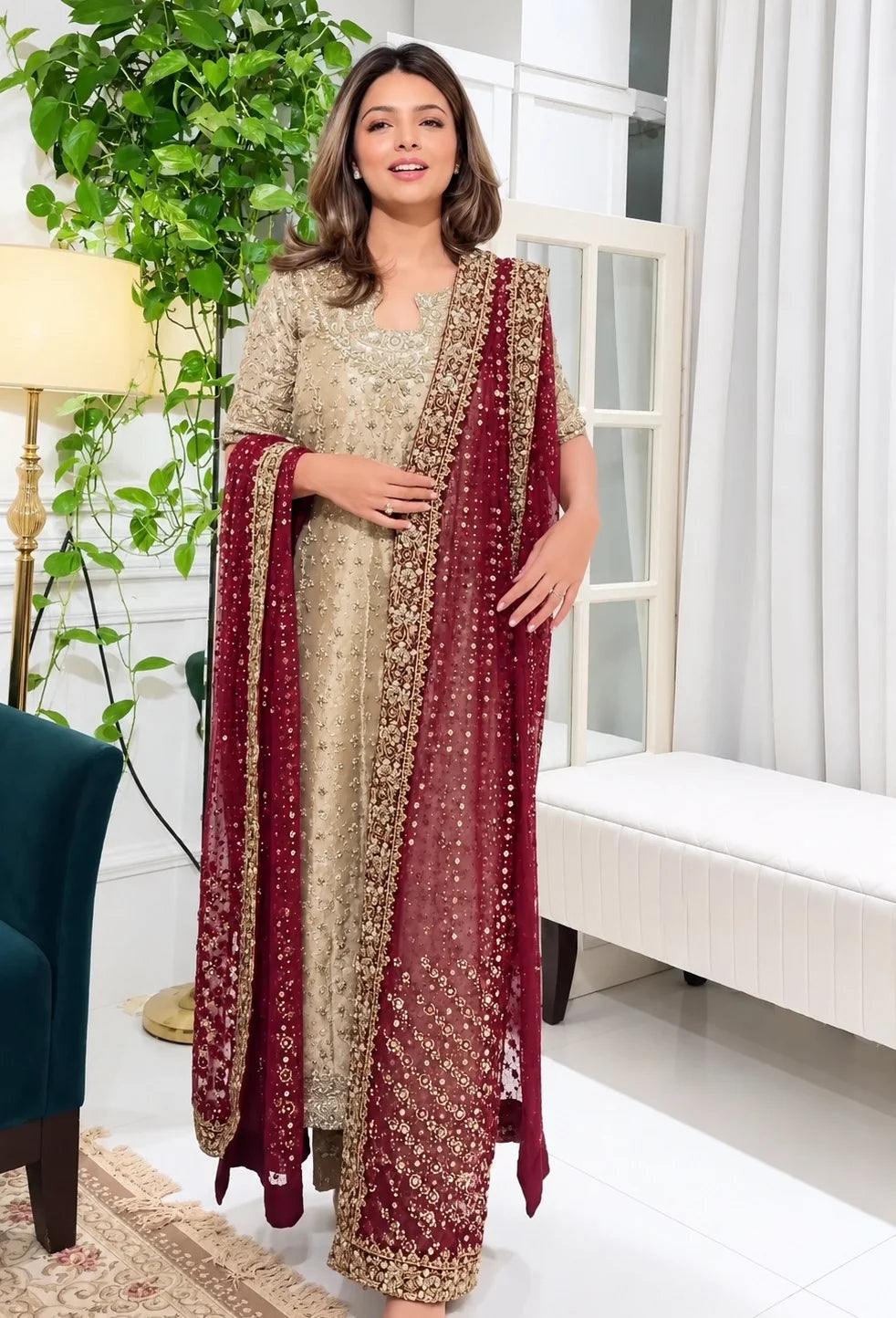 Harish Shakeel Mesuri Hand Embellished & Embroidered 3 Piece Dress - S047