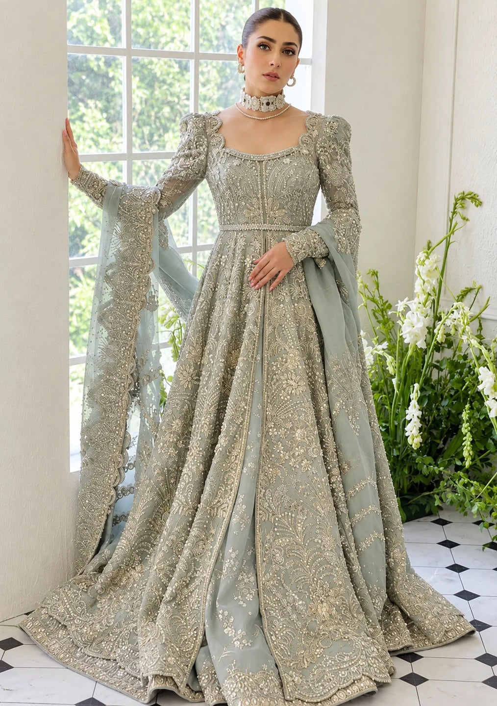 Suffuse net Embroidered Hand Embllished Maxi - S045