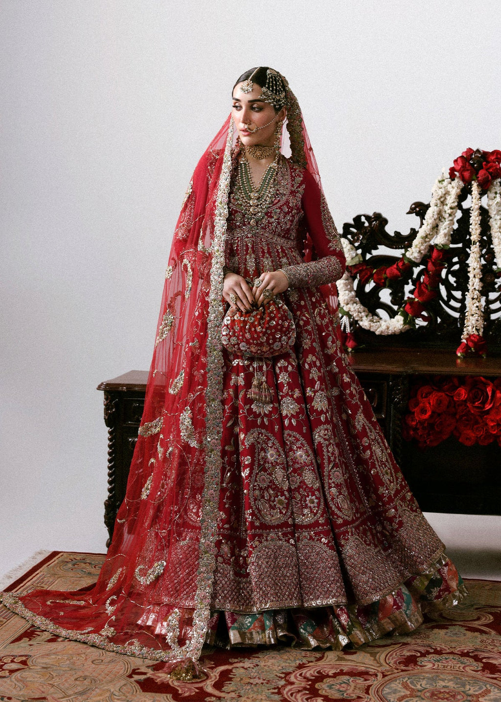 Hussain Rehar Raw Silk Chandheri Lehanga 3 Piece Dress | S005
