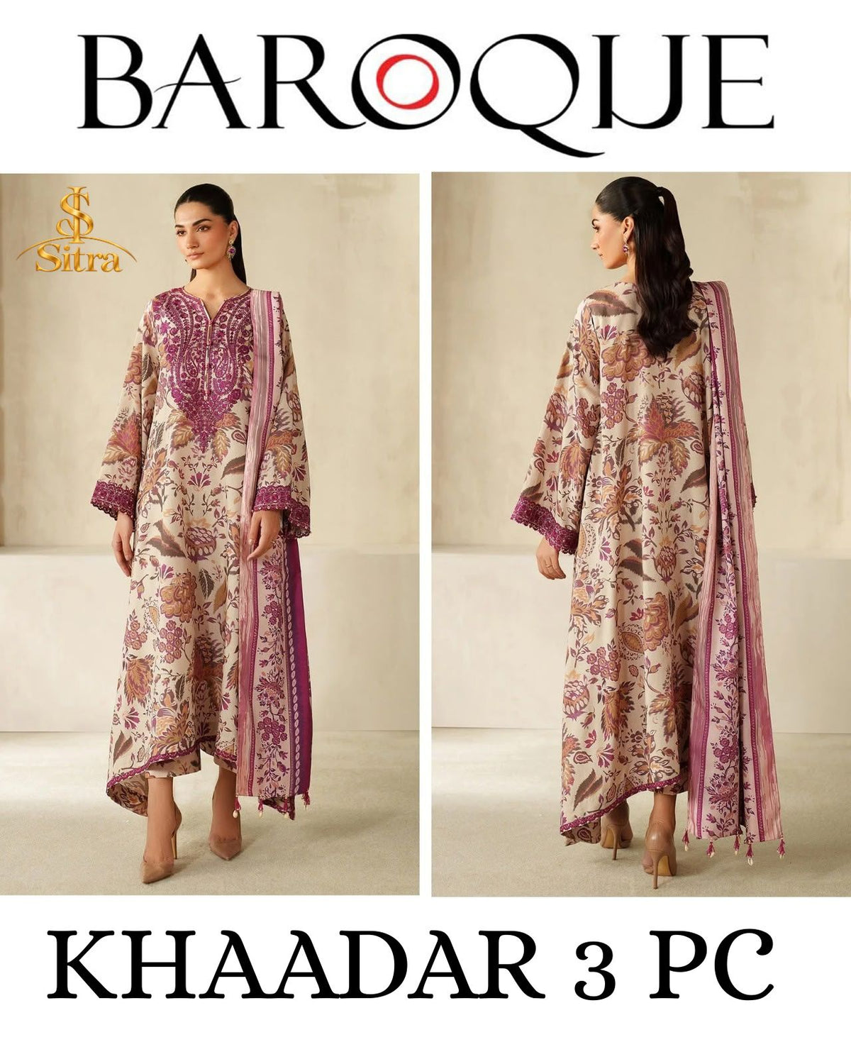 Baroque Khaddar Digital Printed 3 Piece Dress - S029