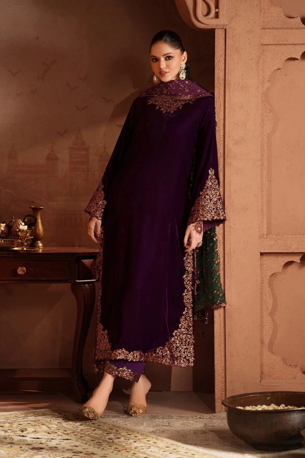 Iznik Velvet Micro 9000 Embroidered 3 Piece Dress - S055
