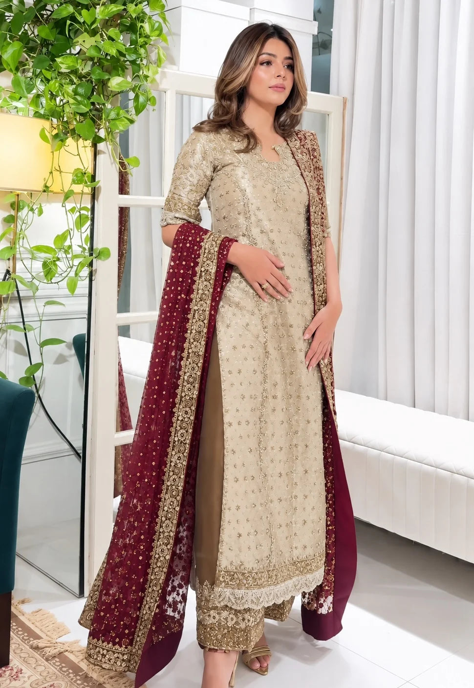 Harish Shakeel Mesuri Hand Embellished & Embroidered 3 Piece Dress - S047