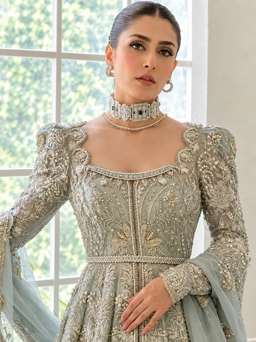 Suffuse net Embroidered Hand Embllished Maxi - S045