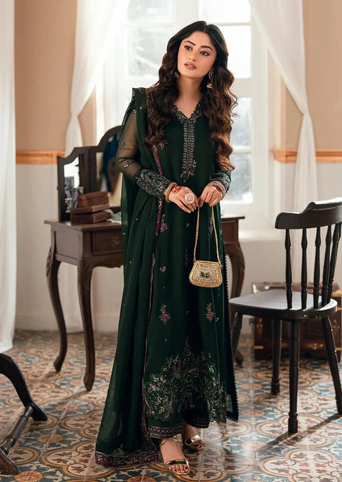 Azure Chiffon Embroidered 3 Piece Dress  - S059