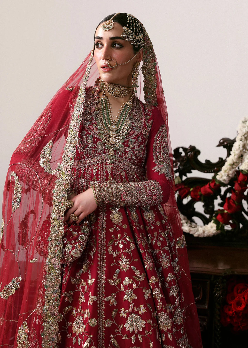 Hussain Rehar Raw Silk Chandheri Lehanga 3 Piece Dress | S005
