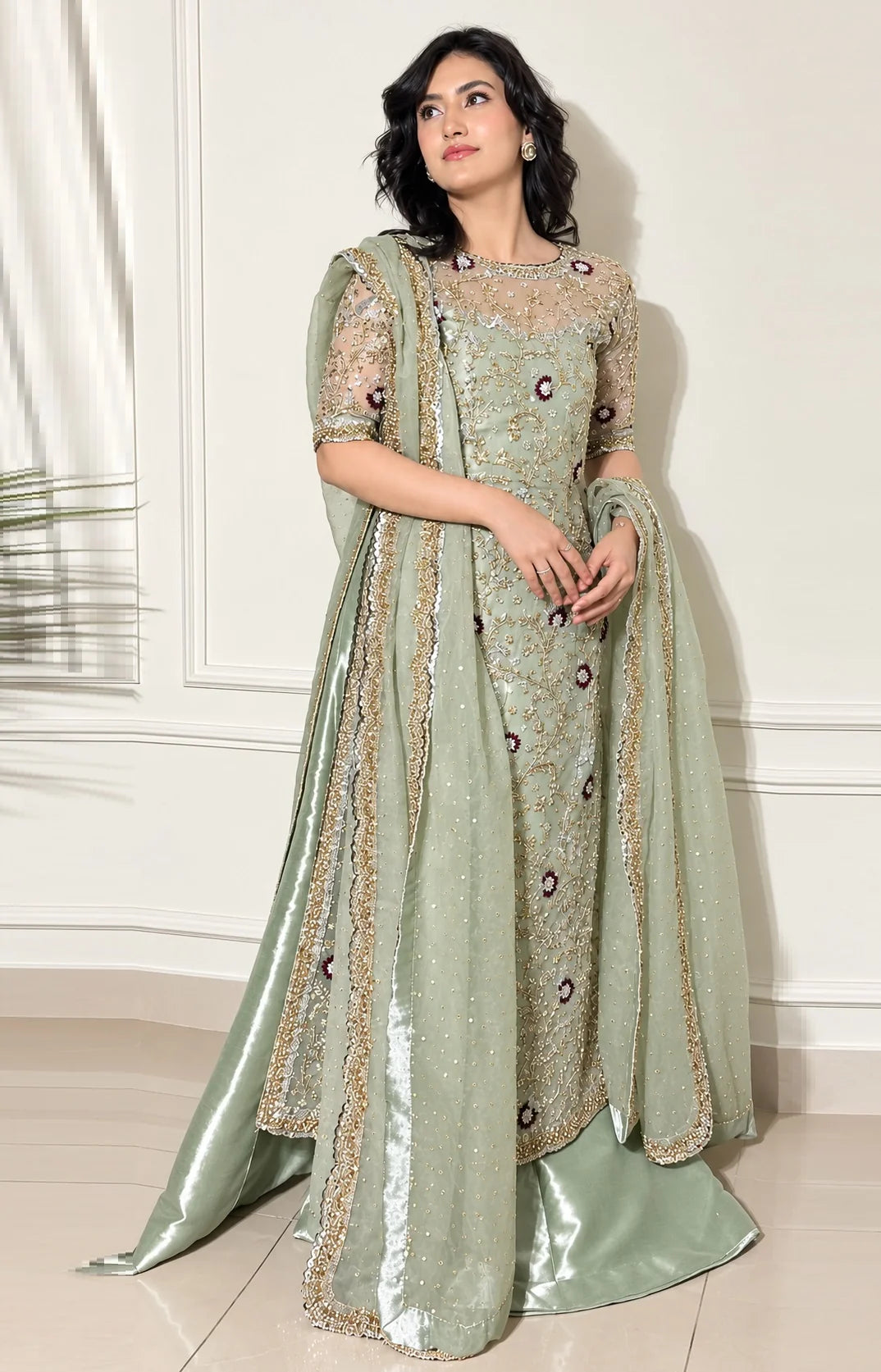 Haris shakeel Sheesha silk embroidered hand embellished 3 piece dress  - S051