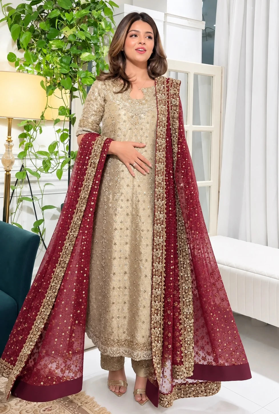 Harish Shakeel Mesuri Hand Embellished & Embroidered 3 Piece Dress - S047