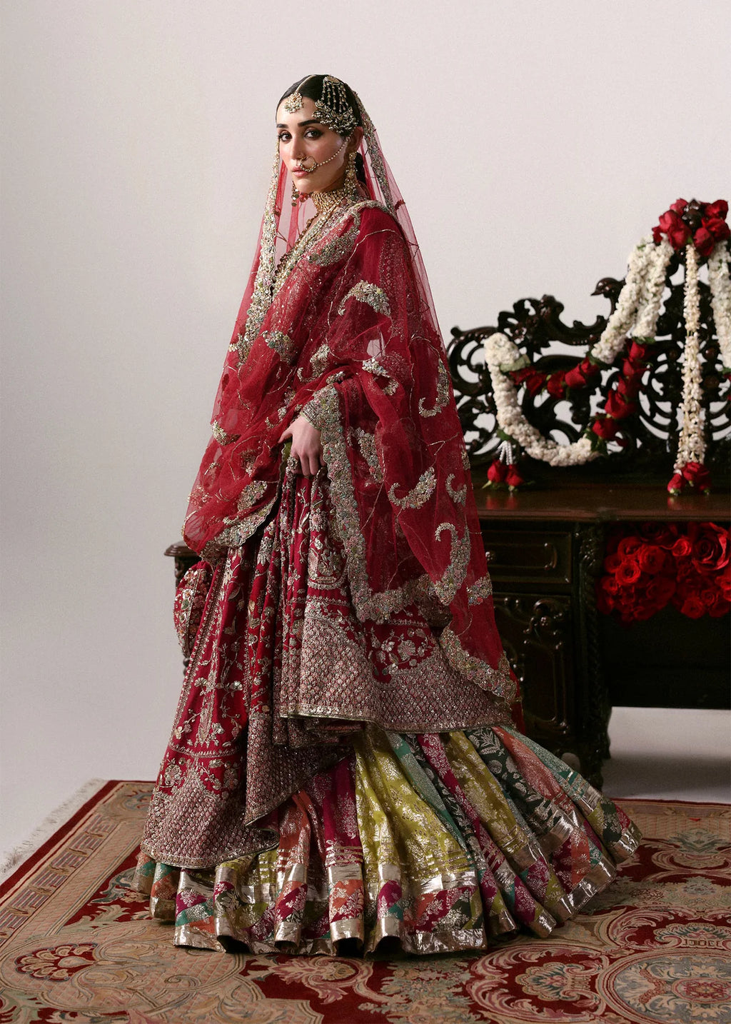 Hussain Rehar Raw Silk Chandheri Lehanga 3 Piece Dress | S005