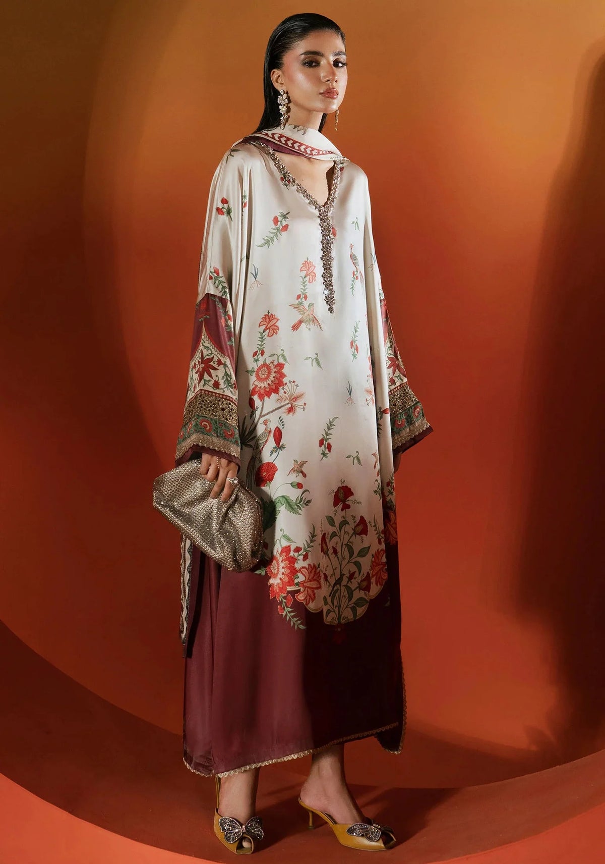 Maria.b Shamoz Silk Embroidered 3 Piece Dress - S049