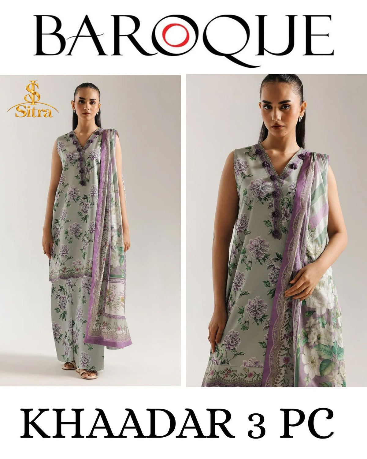 Baroque Khaddar Digital Printed 3 Piece Dress - S033