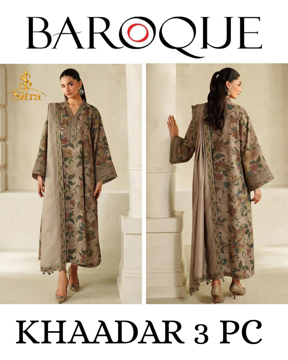Baroque Khaddar Digital Printed 3 Piece Dress - S034