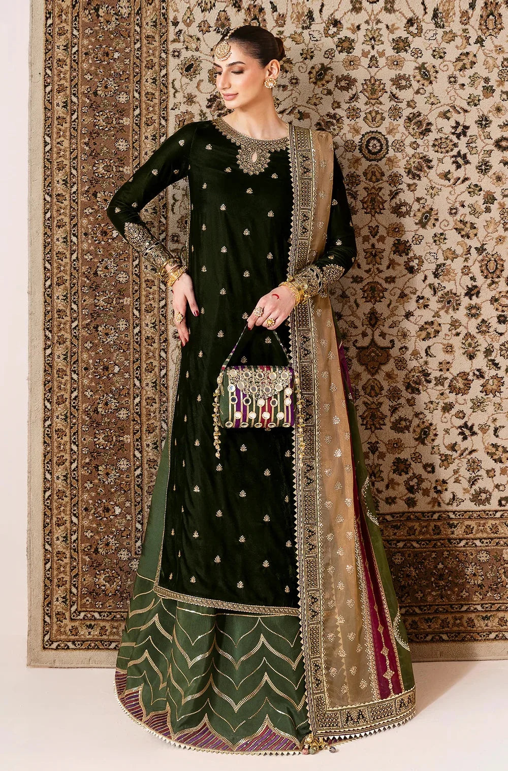 Jazmin Velvet Micro 9000 Embroidered 3 Piece Dress - S056