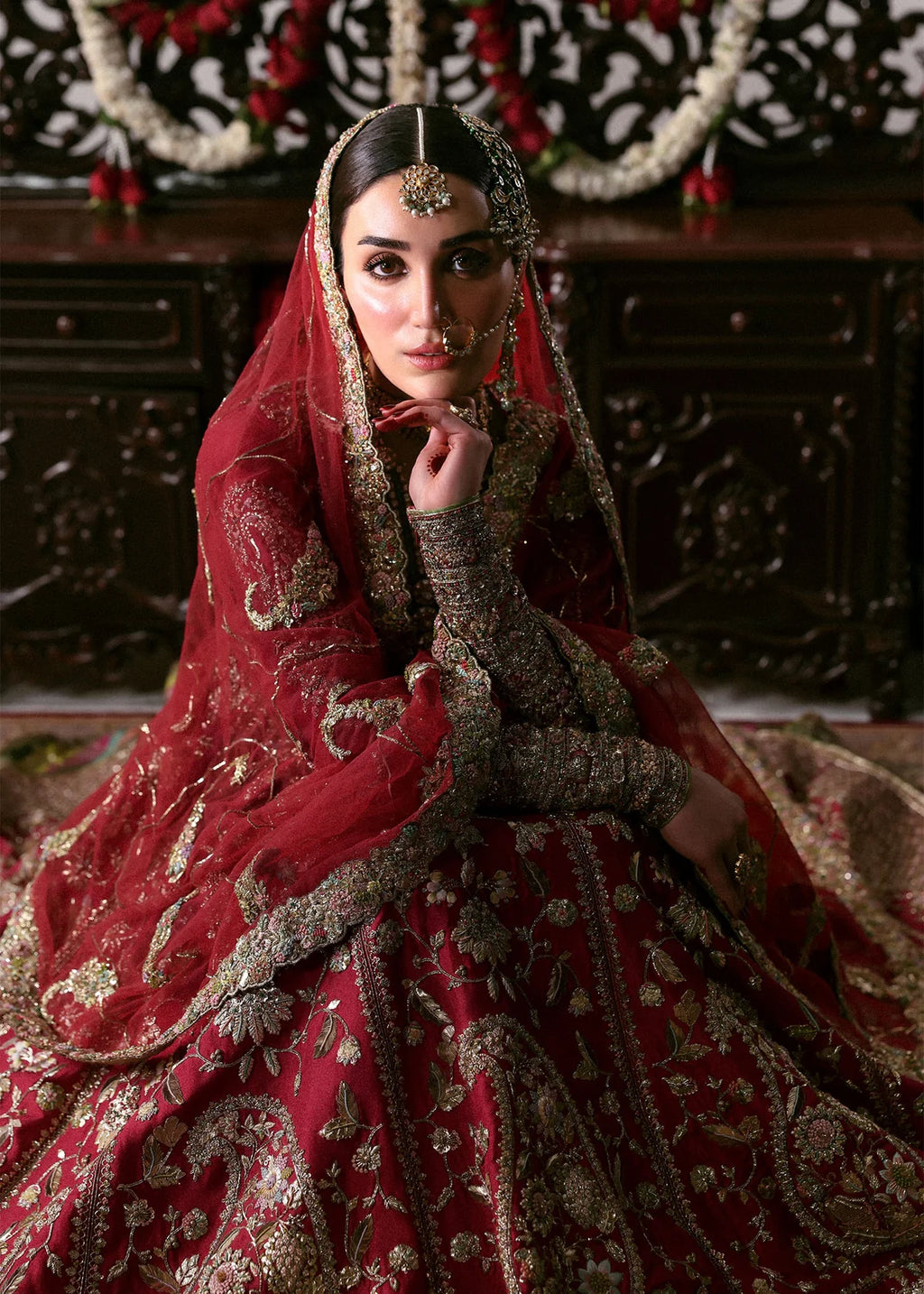 Hussain Rehar Raw Silk Chandheri Lehanga 3 Piece Dress | S005