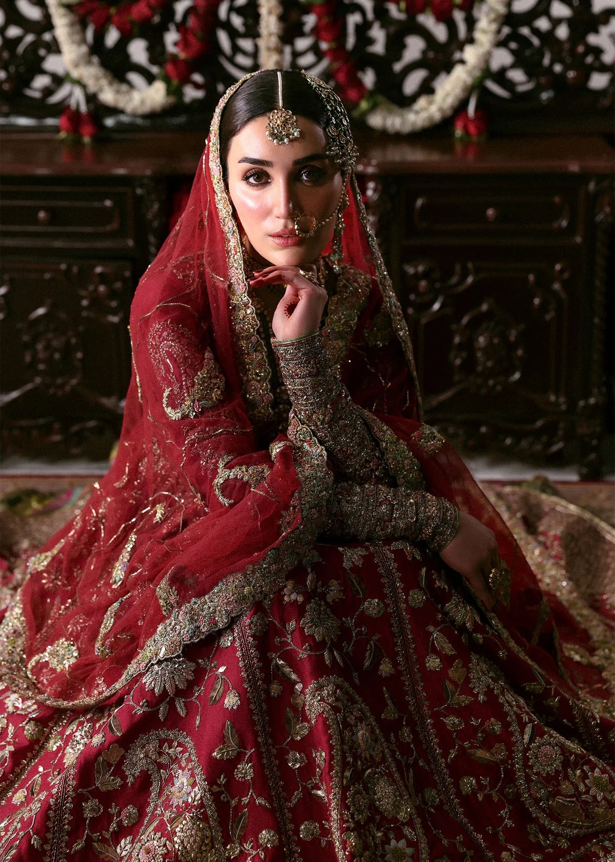 Hussain Rehar Raw Silk Chandheri Lehanga 3 Piece Dress | S005
