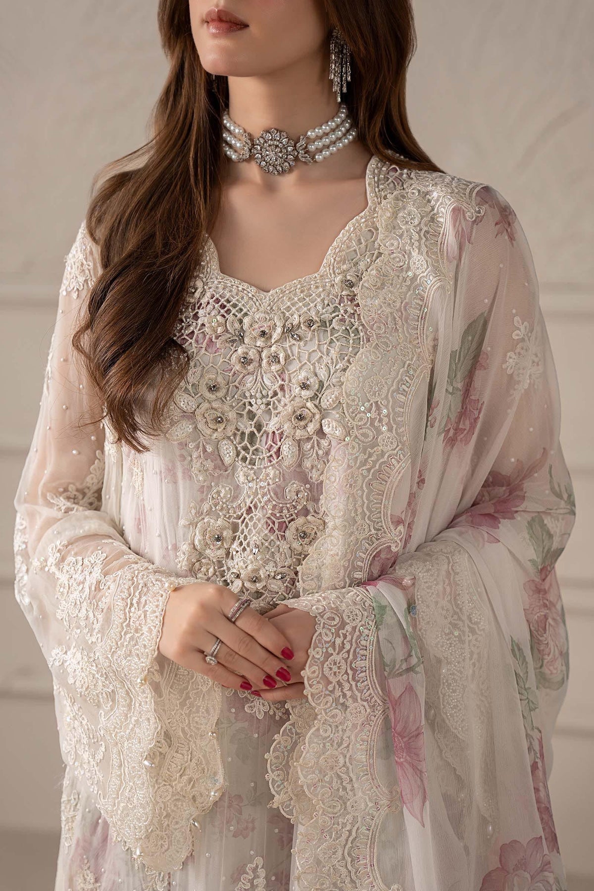 Maria B Chiffon Embrodiered & Digital Printed 4 Piece Dress - S061
