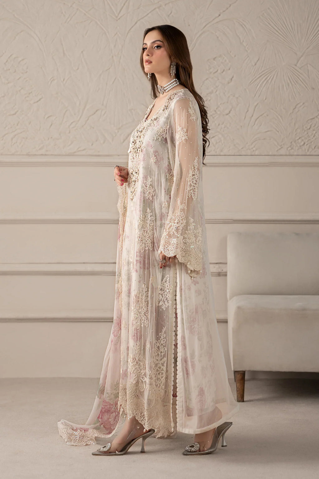Maria B Chiffon Embrodiered & Digital Printed 4 Piece Dress - S061