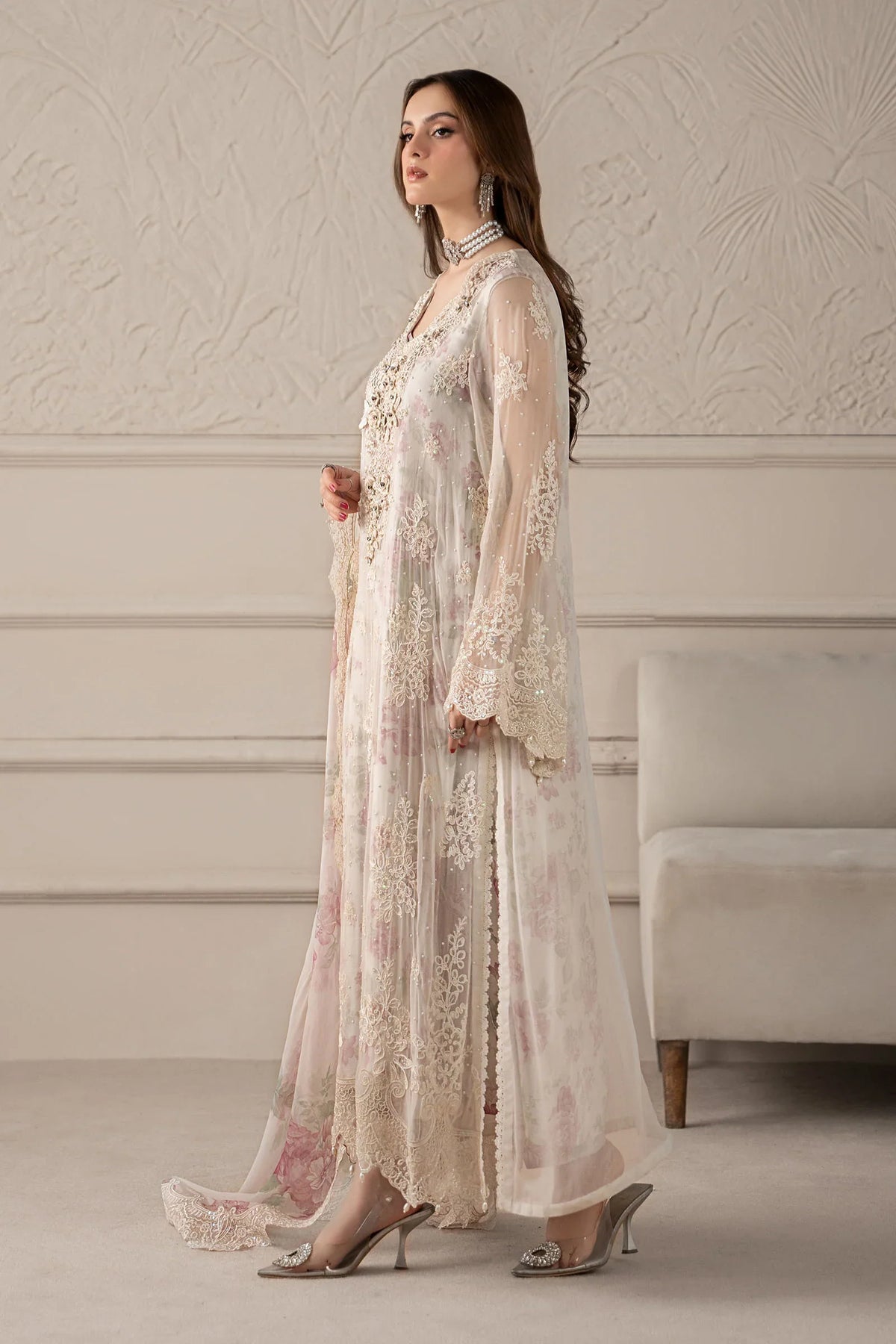 Maria B Chiffon Embrodiered & Digital Printed 4 Piece Dress - S061