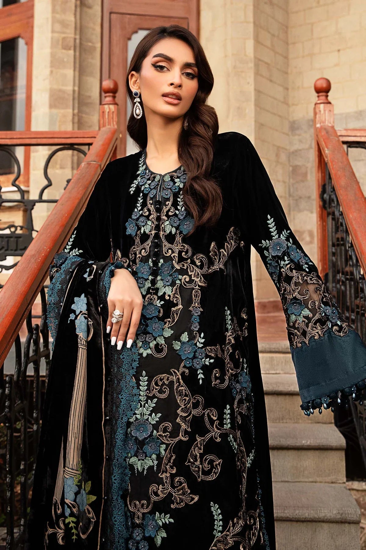 Maria B Embroidered Velvet 3 Piece Dress - S063