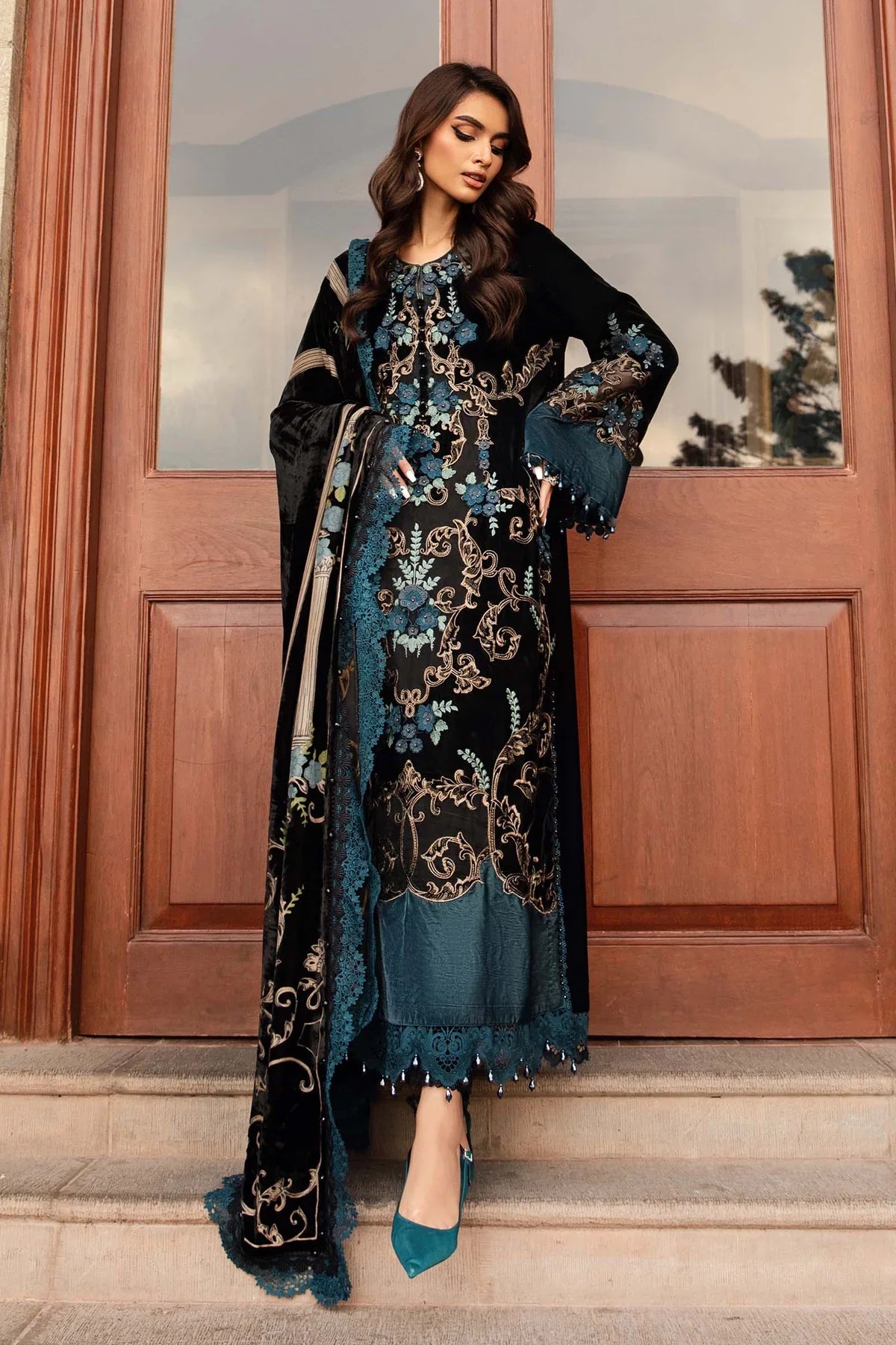 Maria B Embroidered Velvet 3 Piece Dress - S063