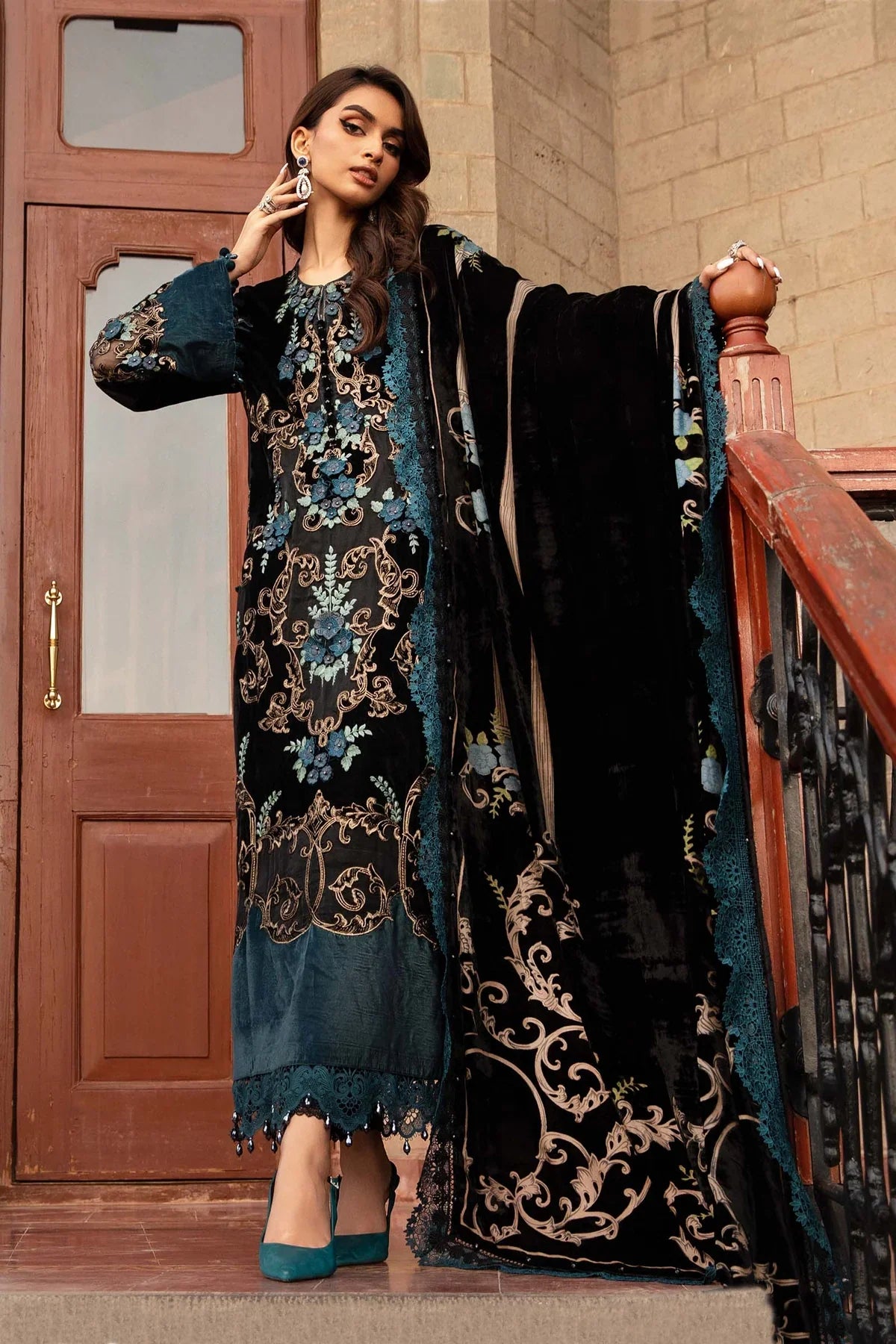 Maria B Embroidered Velvet 3 Piece Dress - S063