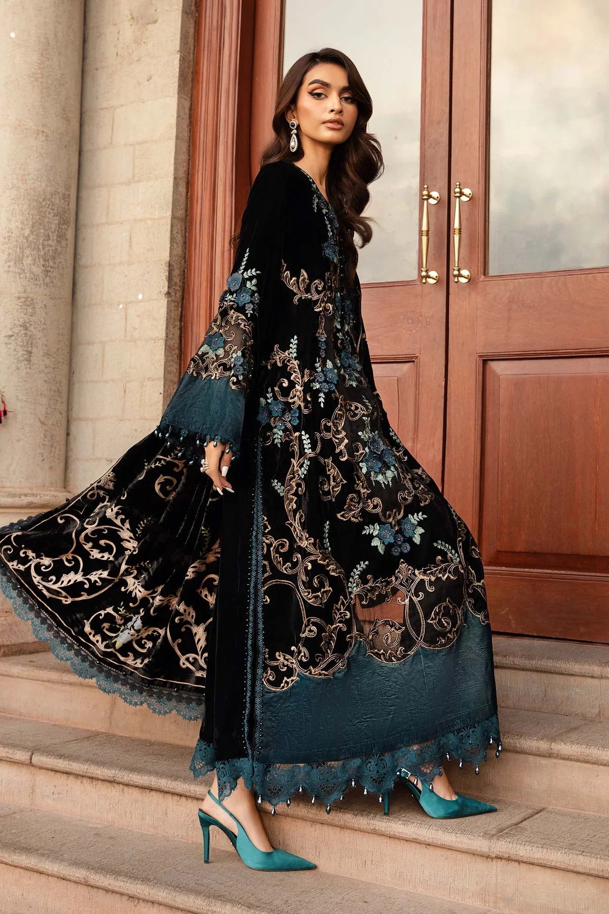Maria B Embroidered Velvet 3 Piece Dress - S063