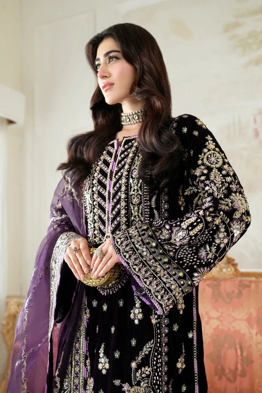 Aneelas Velvet Micro 9000 Hand Embellished & Embrodiered 3 Piece Dress - S054