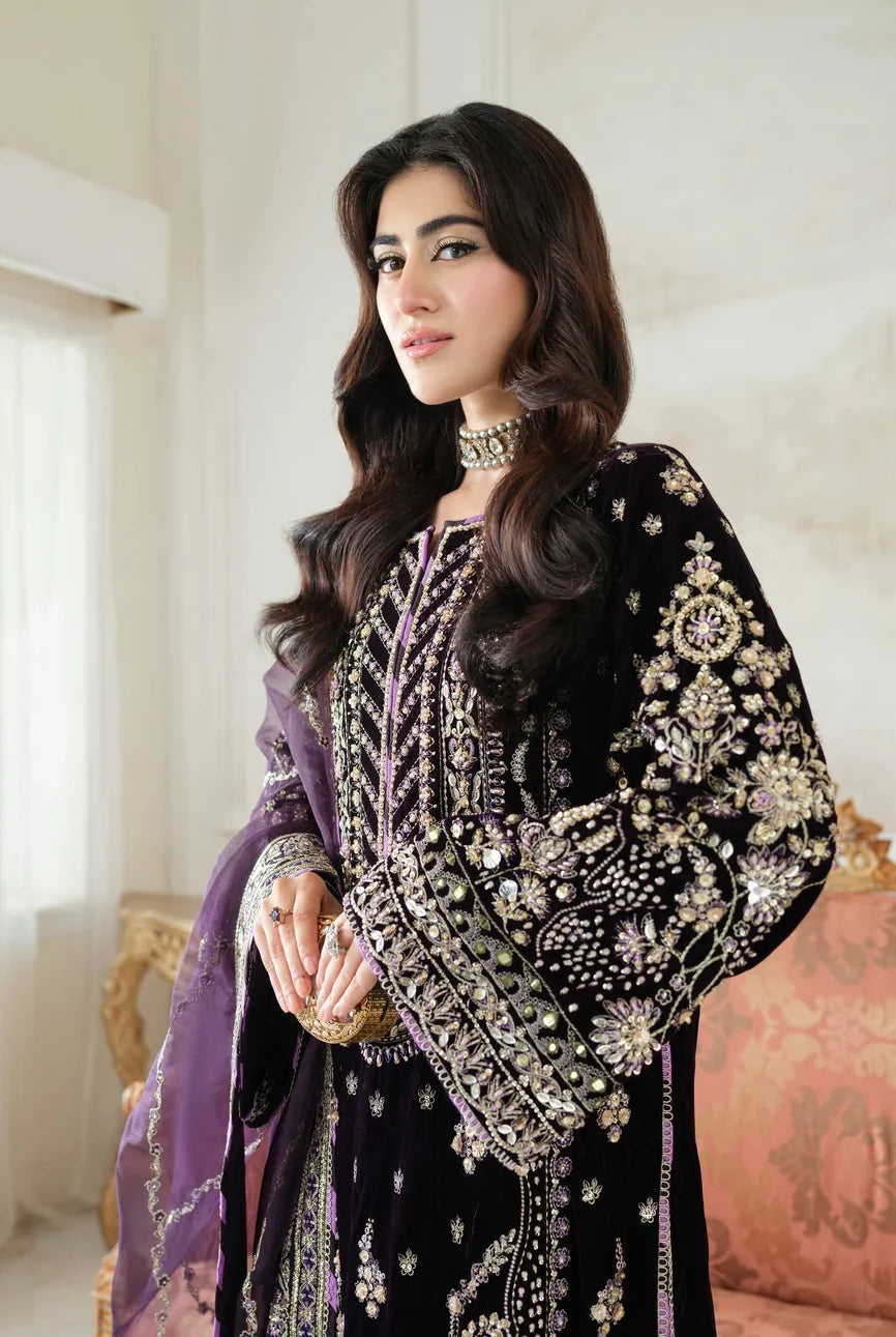 Aneelas Velvet Micro 9000 Hand Embellished & Embrodiered 3 Piece Dress - S054