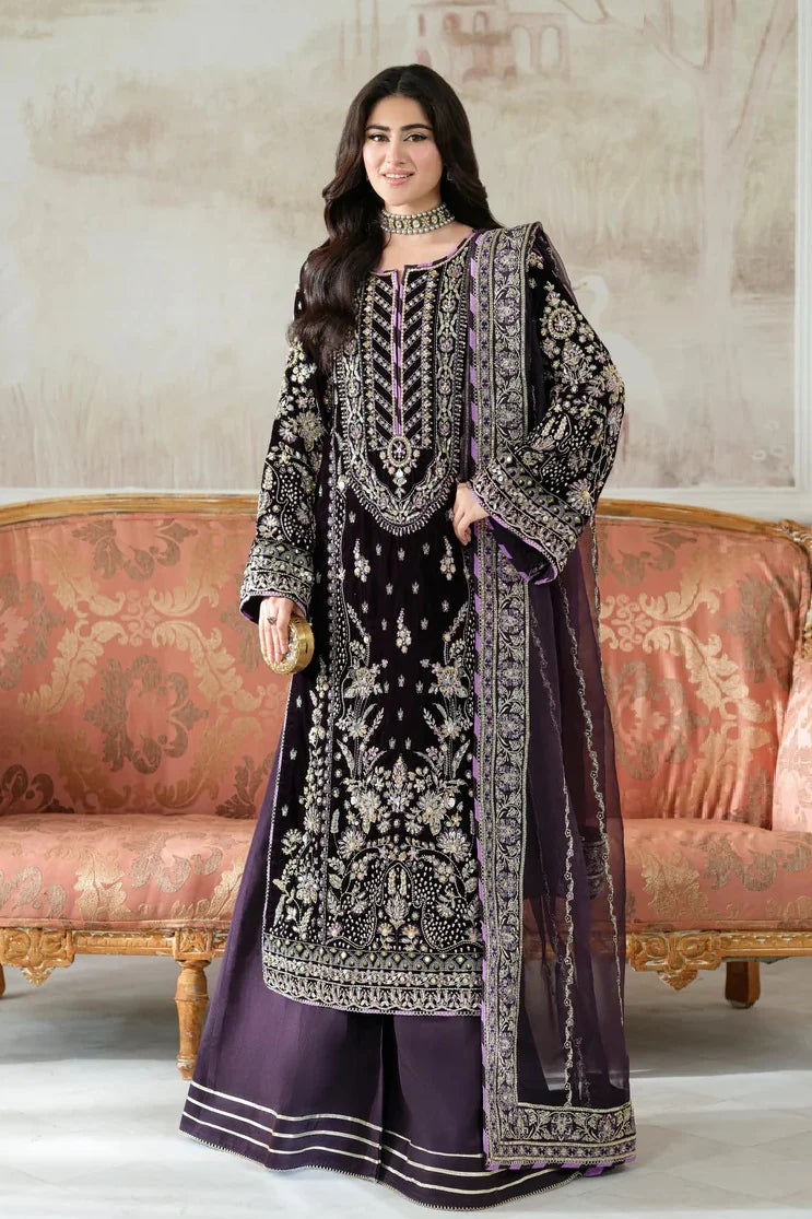 Aneelas Velvet Micro 9000 Hand Embellished & Embrodiered 3 Piece Dress - S054