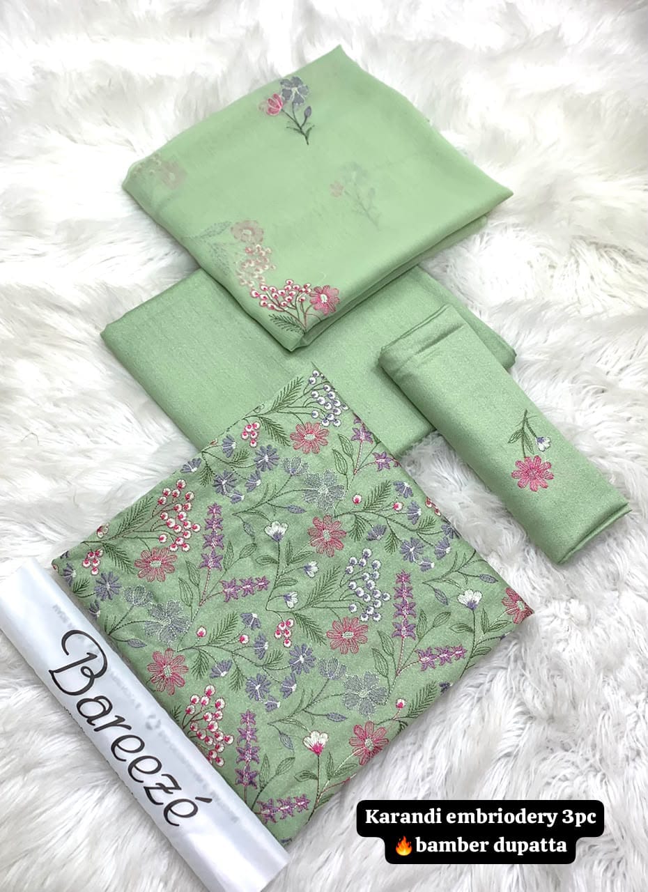 Original Bareeze Factory Leftover Karandi Embrioderd 3 Piece Dress | S015