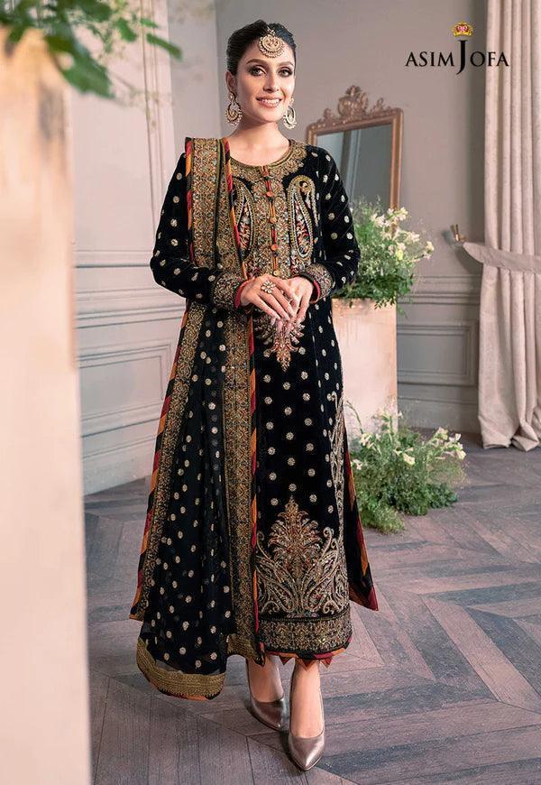Asim Jofa Velvet 5000 micro embroidered 3 piece dress  - S025