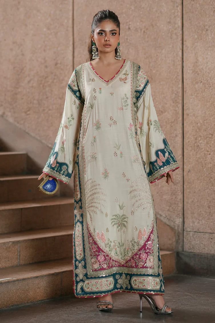 Ethnc Shamoz Silk Embrodiered Kaftan 3 Piece Dress - S041