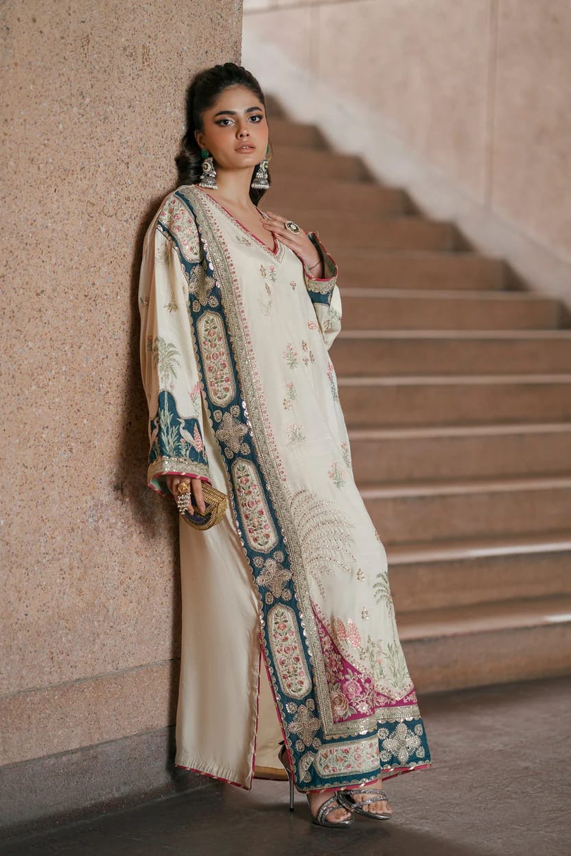Ethnc Shamoz Silk Embrodiered Kaftan 3 Piece Dress - S041