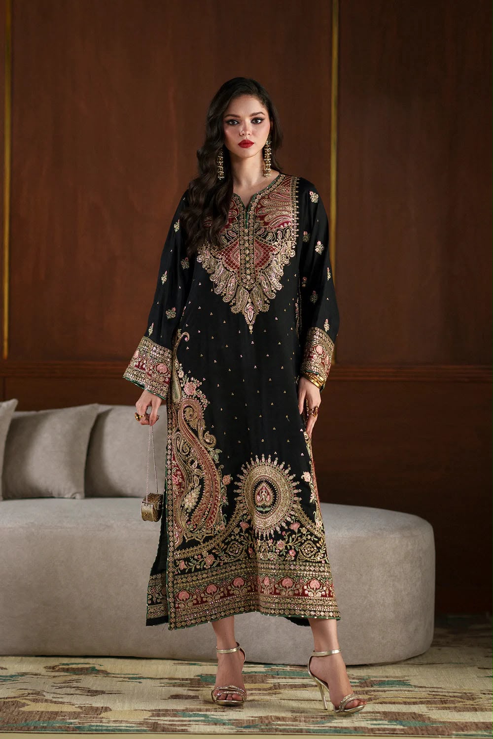 Ethnc Shamoz Silk Embrodiered Kaftan 3 Piece Dress - S040