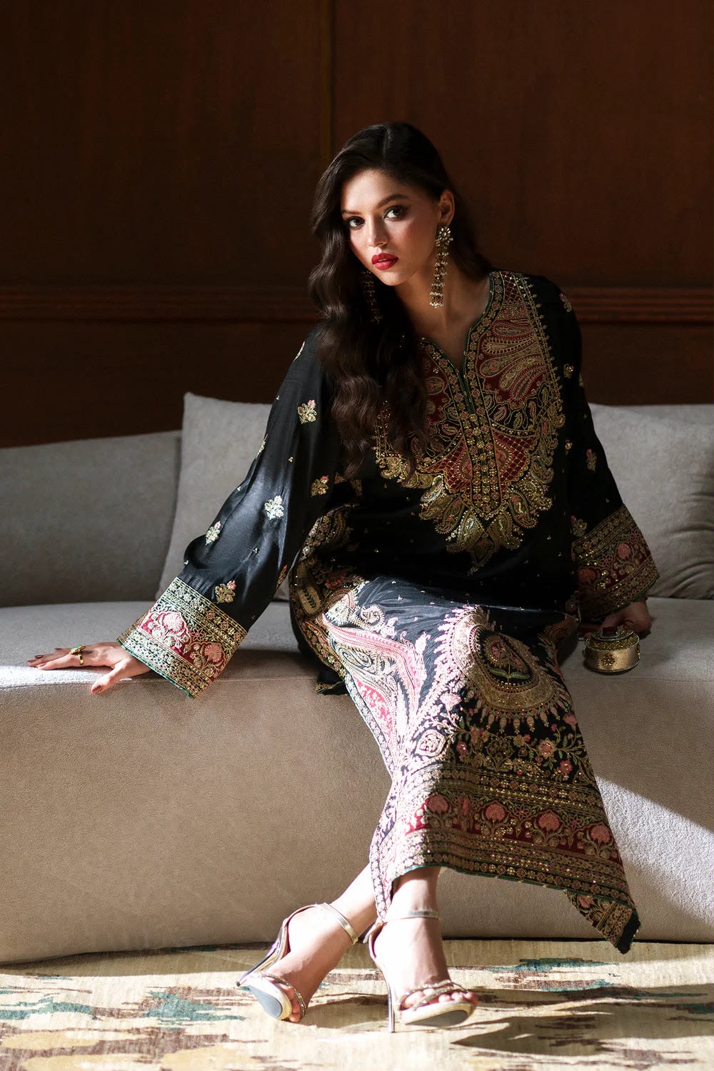 Ethnc Shamoz Silk Embrodiered Kaftan 3 Piece Dress - S040