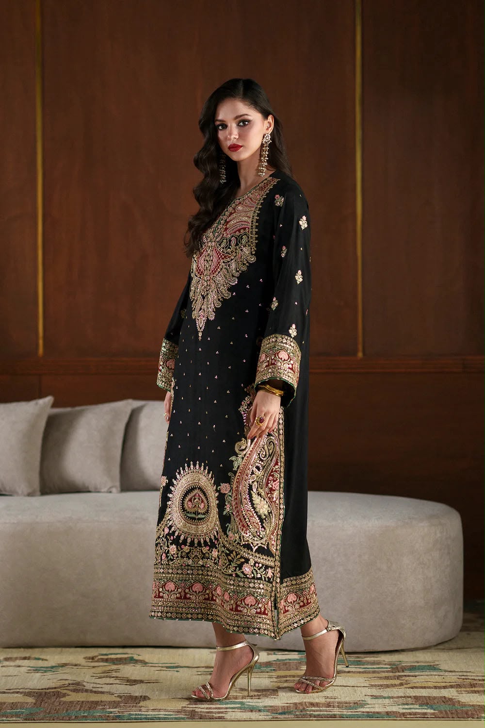 Ethnc Shamoz Silk Embrodiered Kaftan 3 Piece Dress - S040