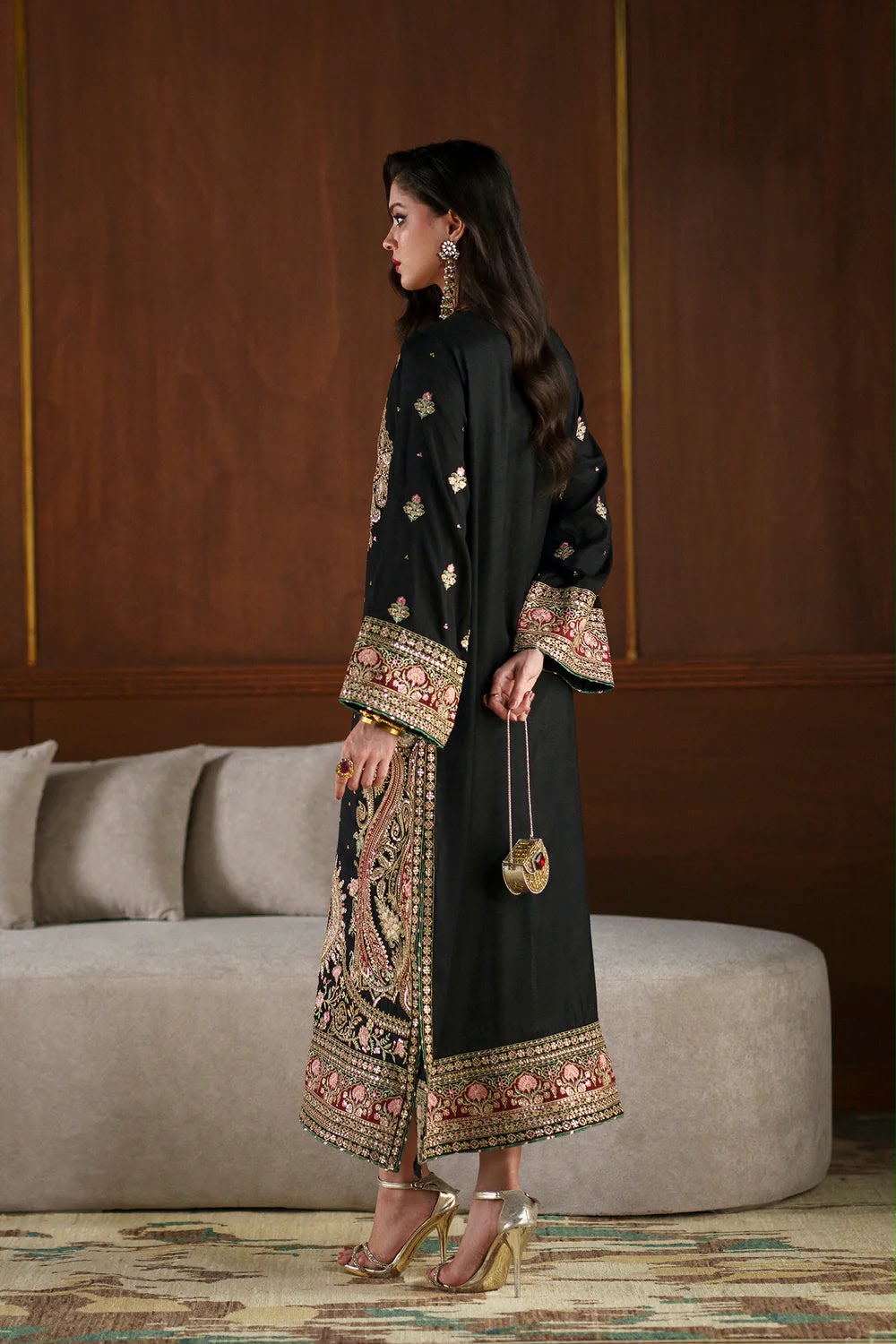 Ethnc Shamoz Silk Embrodiered Kaftan 3 Piece Dress - S040