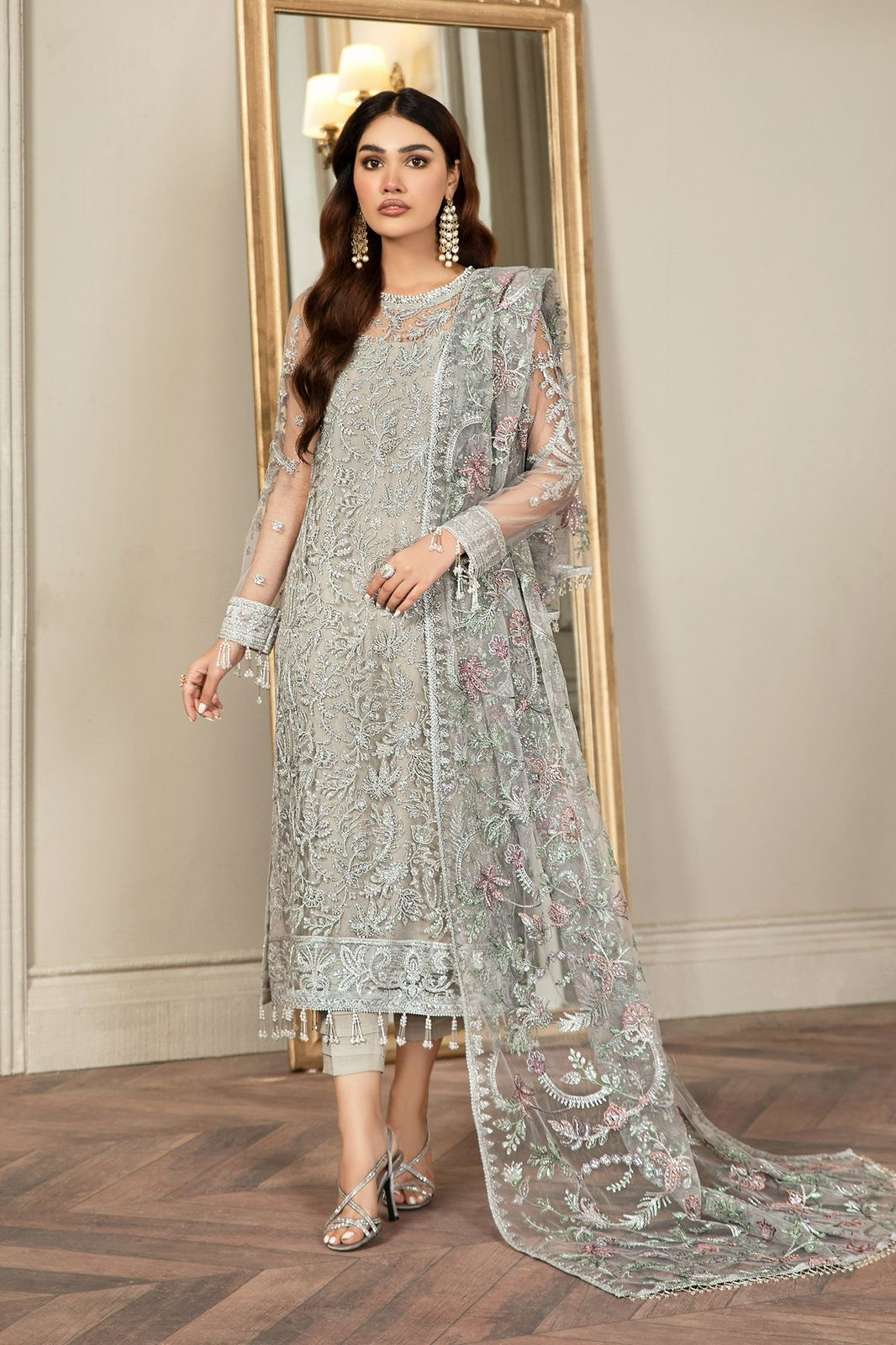 Zarif Luxury Net Embroidered 4 Piece Dress - S039