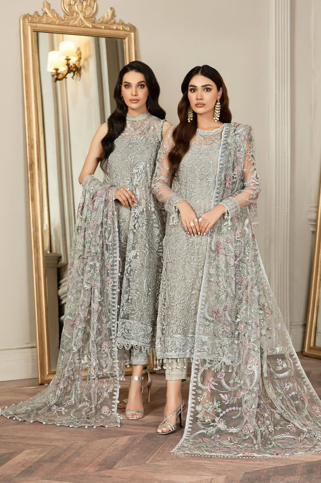 Zarif Luxury Net Embroidered 4 Piece Dress - S039