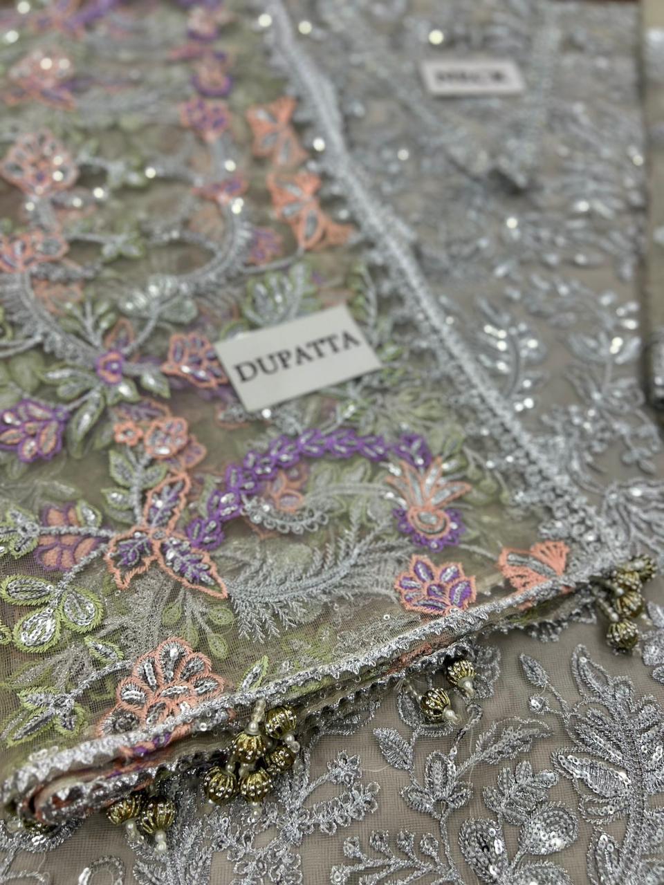 Zarif Luxury Net Embroidered 4 Piece Dress - S039