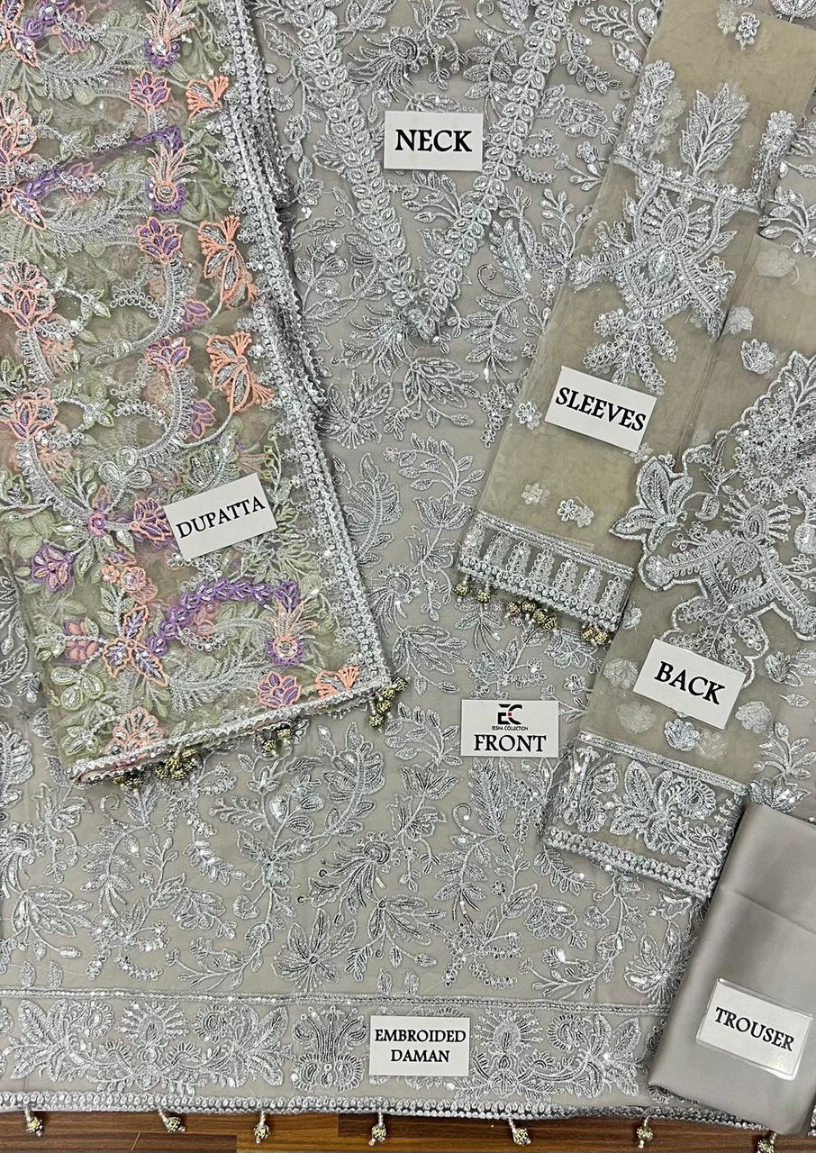 Zarif Luxury Net Embroidered 4 Piece Dress - S039
