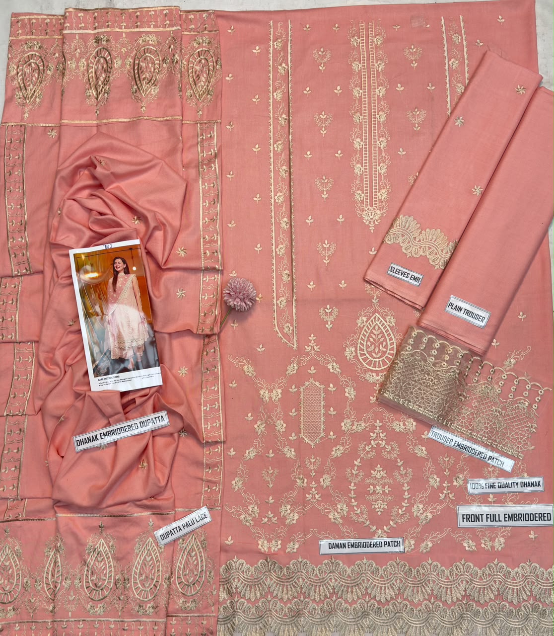 Qalamkar Dhanak Luxury embroidered 3 piece dress - S065