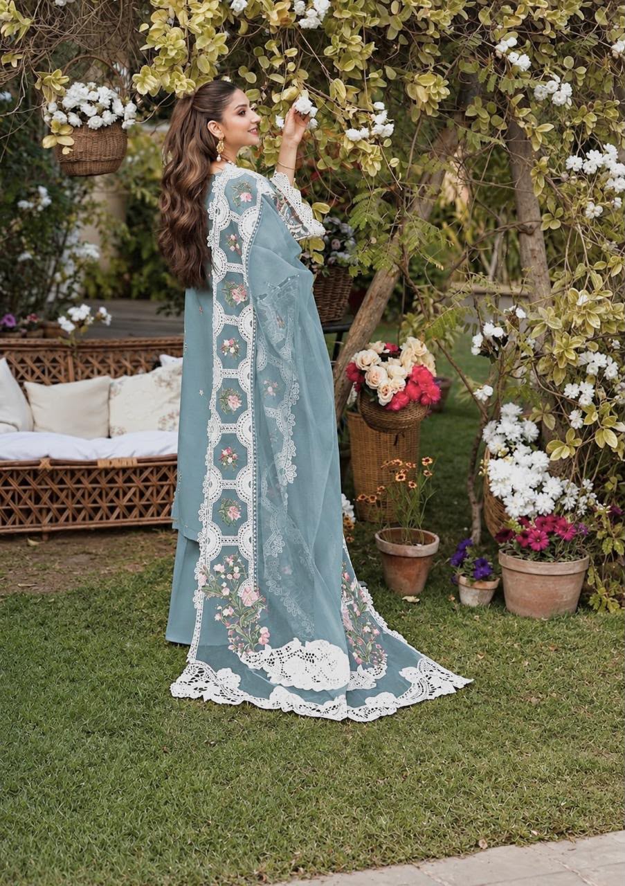 Elaf Luxury Dhanak Chikankari Embroidered  3 Piece Dress - S067