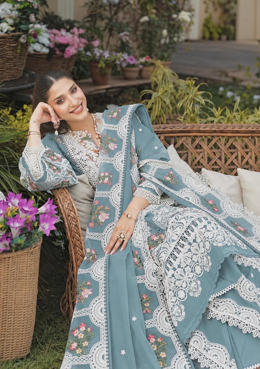 Elaf Luxury Dhanak Chikankari Embroidered  3 Piece Dress - S067