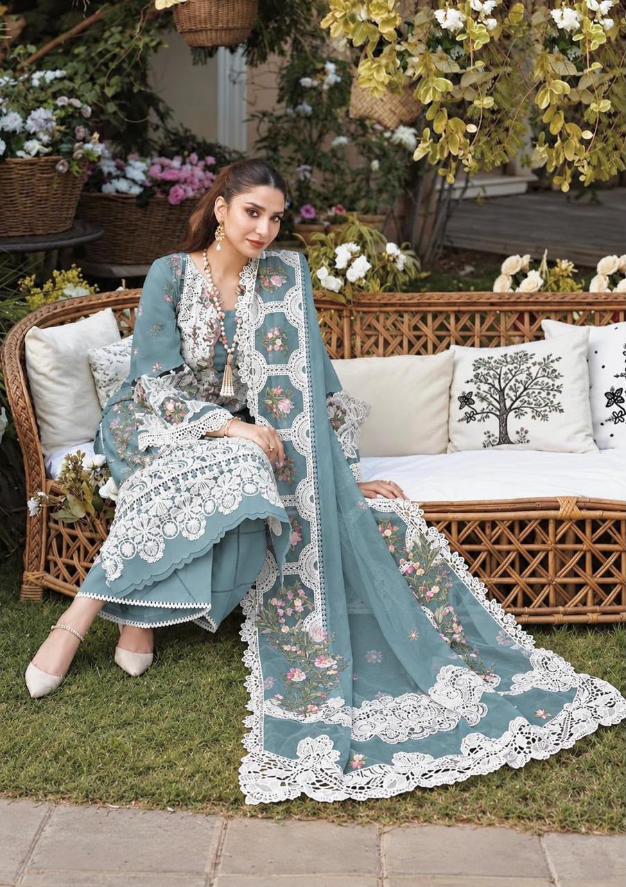 Elaf Luxury Dhanak Chikankari Embroidered  3 Piece Dress - S067