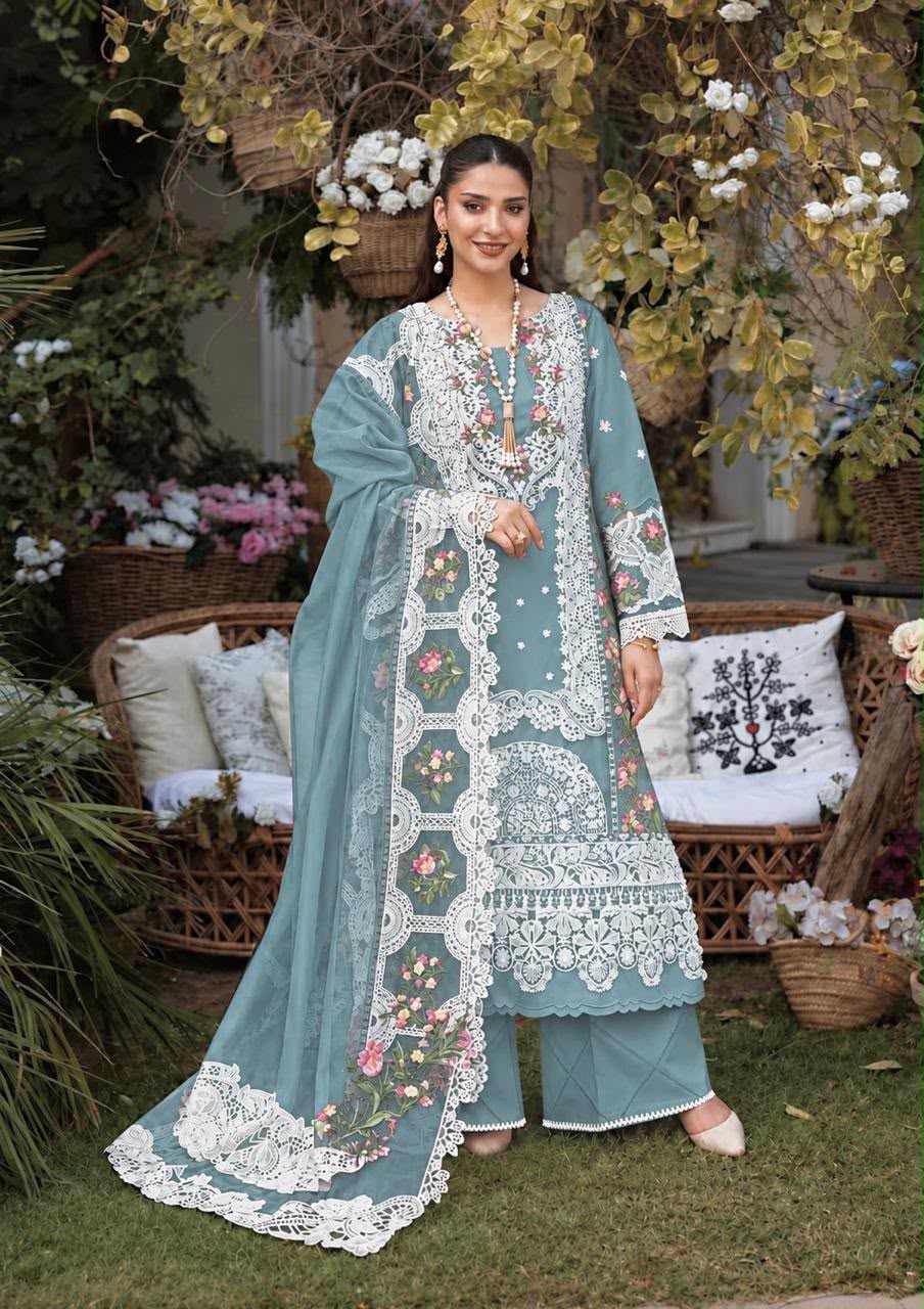 Elaf Luxury Dhanak Chikankari Embroidered  3 Piece Dress - S067
