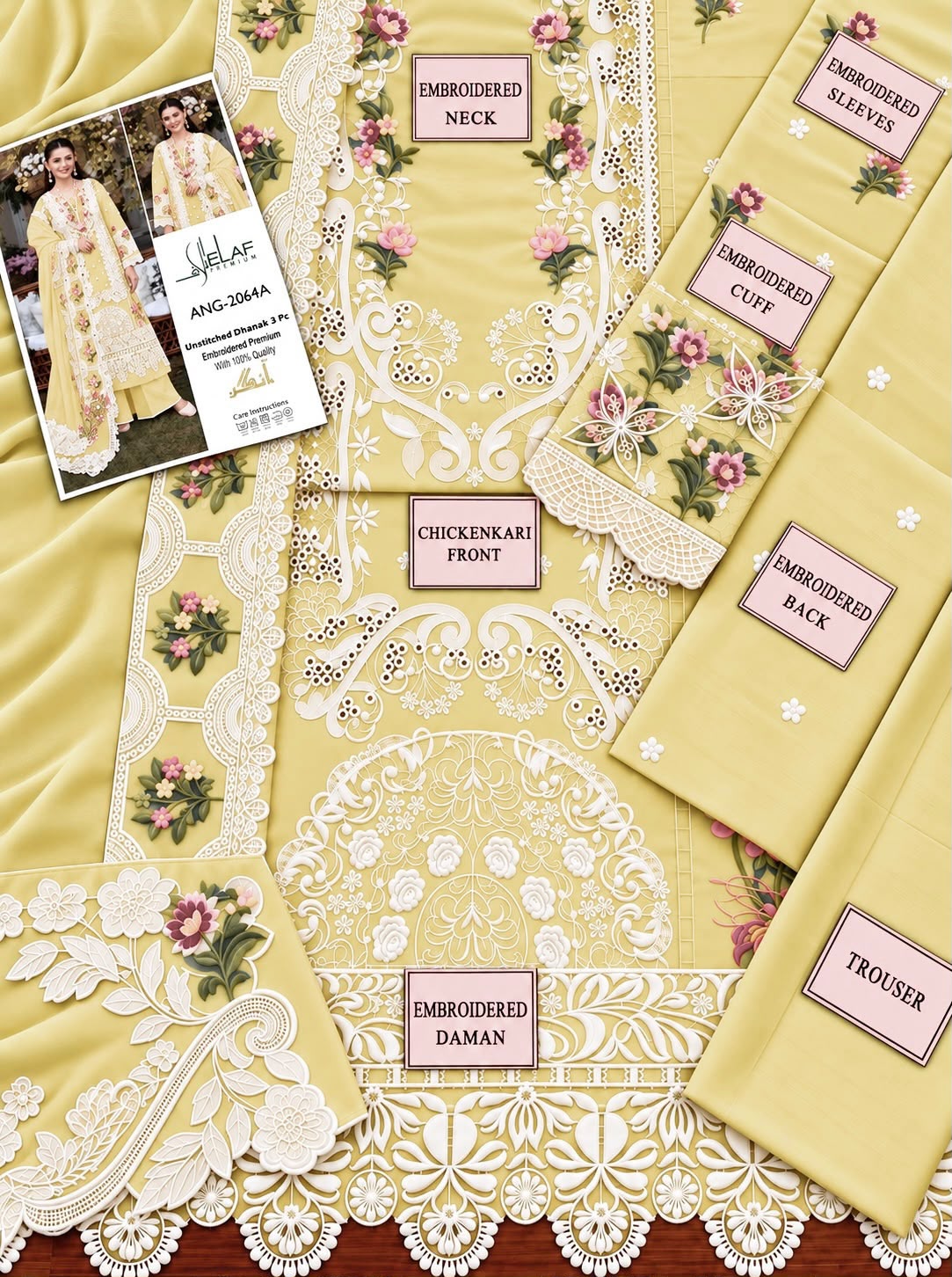 Elaf Luxury Dhanak Chikankari Embroidered  3 Piece Dress - S068